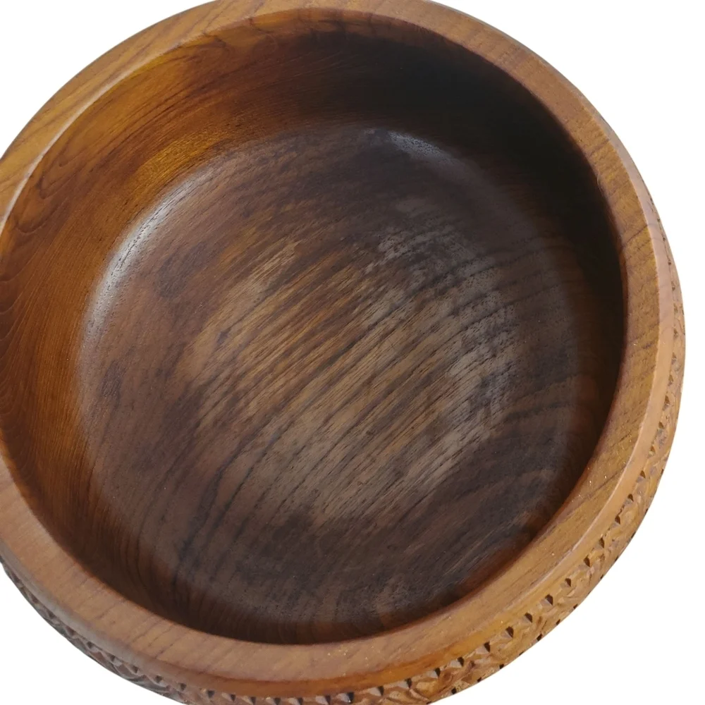 Vntg Hand Carved Wooden Salad Bowl Set. 9 Pc set. Mid-Century Modern